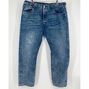 Levi's 501 Straight Leg Button-Fly Jeans Mens Size 40x32 Blue Denim Distressed